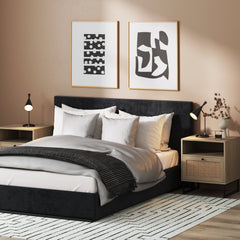 Rattan & Wood Storage Nightstands Oak (Set of 2)