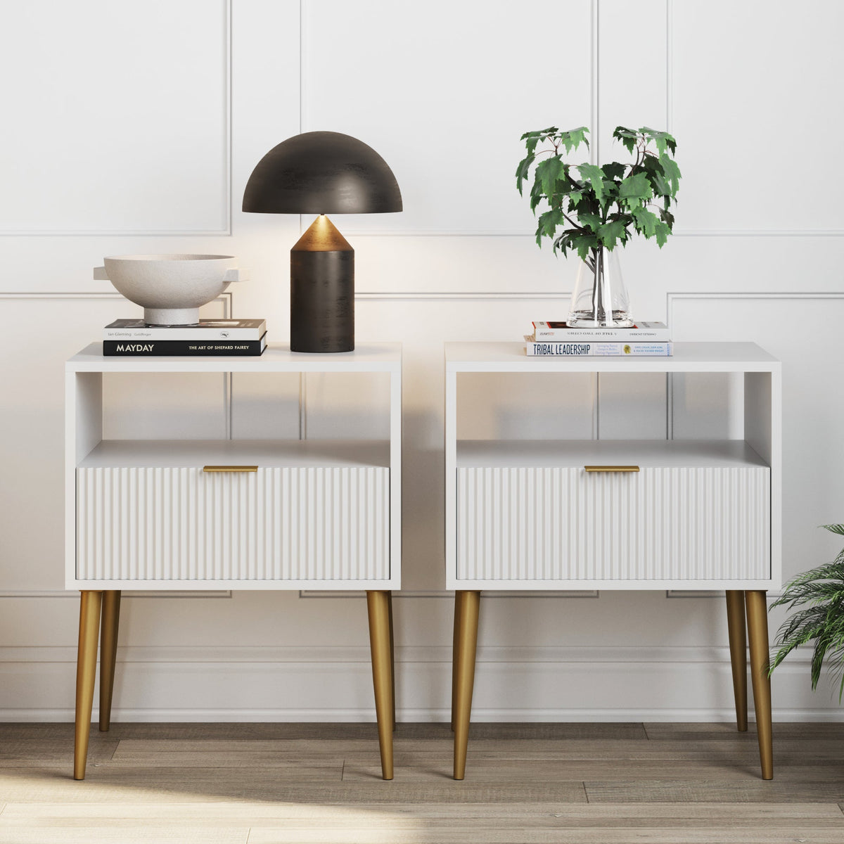 Mid-Century Fluted Nightstands (Set of 2)