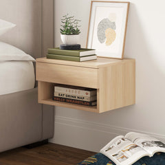 Mid-Century Floating Drawer Nightstand Light Oak