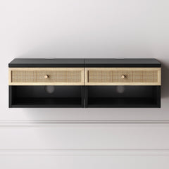 Rattan Floating Nightstands Black (Set of 2)