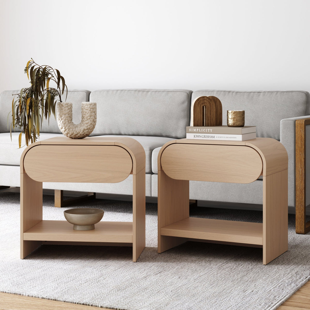 Mid-Century Arched Nightstand Light Oak (Set of 2)