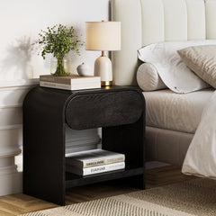 Mid-Century Wood Arched Nightstand Black Oak