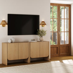 Rounded Wood Accent Cabinet or TV Stand Raw Oak (Set of 2)