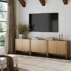 Rounded Wood Accent Cabinet or TV Stand Raw Oak (Set of 3)