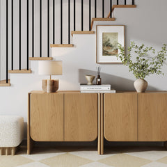 Mid Century Modern Rounded Wood Accent Cabinet Raw Oak