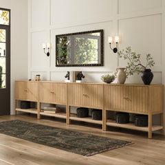 Grooved Door Credenza TV Stand Storage Cabinet Light Brown (Set of 4)
