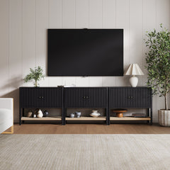 Grooved Door TV Stand or Storage Cabinet Black Oak (Set of 3)