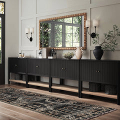 Grooved Door Credenza TV Console Black Oak (Set of 4)