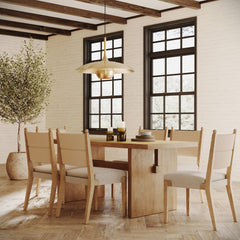 Boho Solid Wood Dining Set Light Brown (6 Chairs)