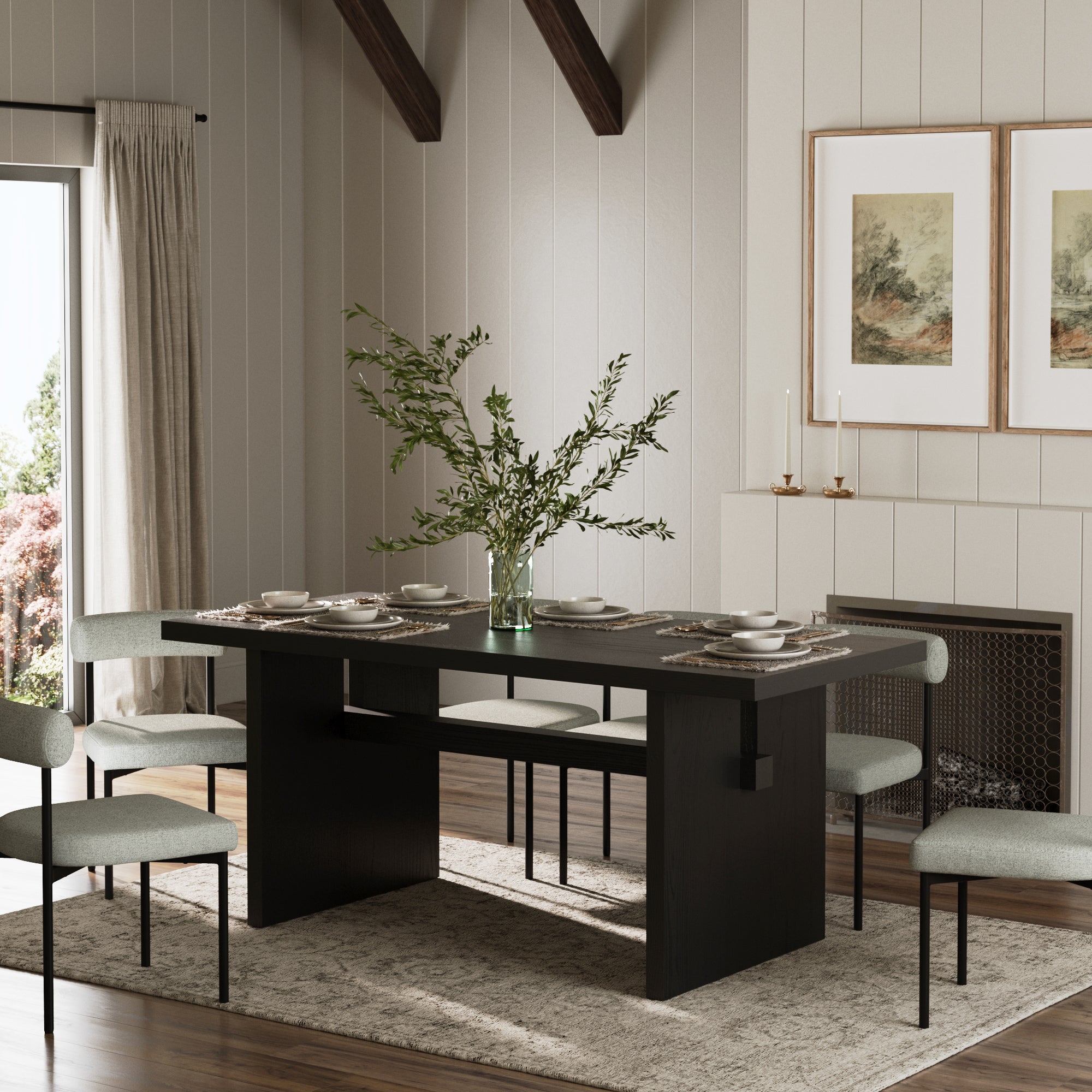 Wood Modern Farmhouse Dining Table Black Oak