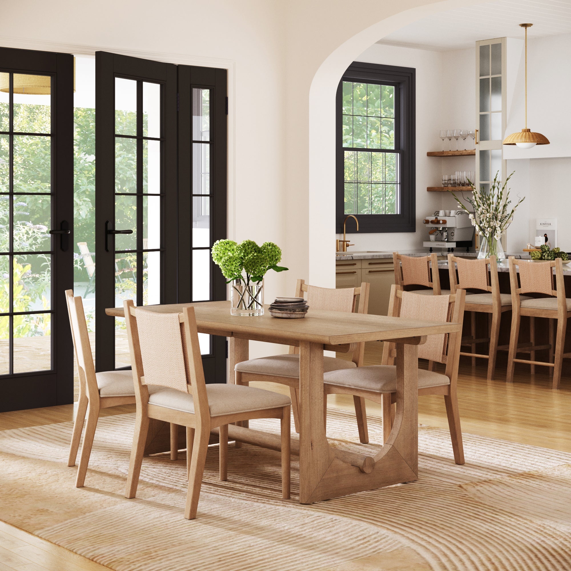 Bohemian Dining Table Set with Upholstered Chairs for 4