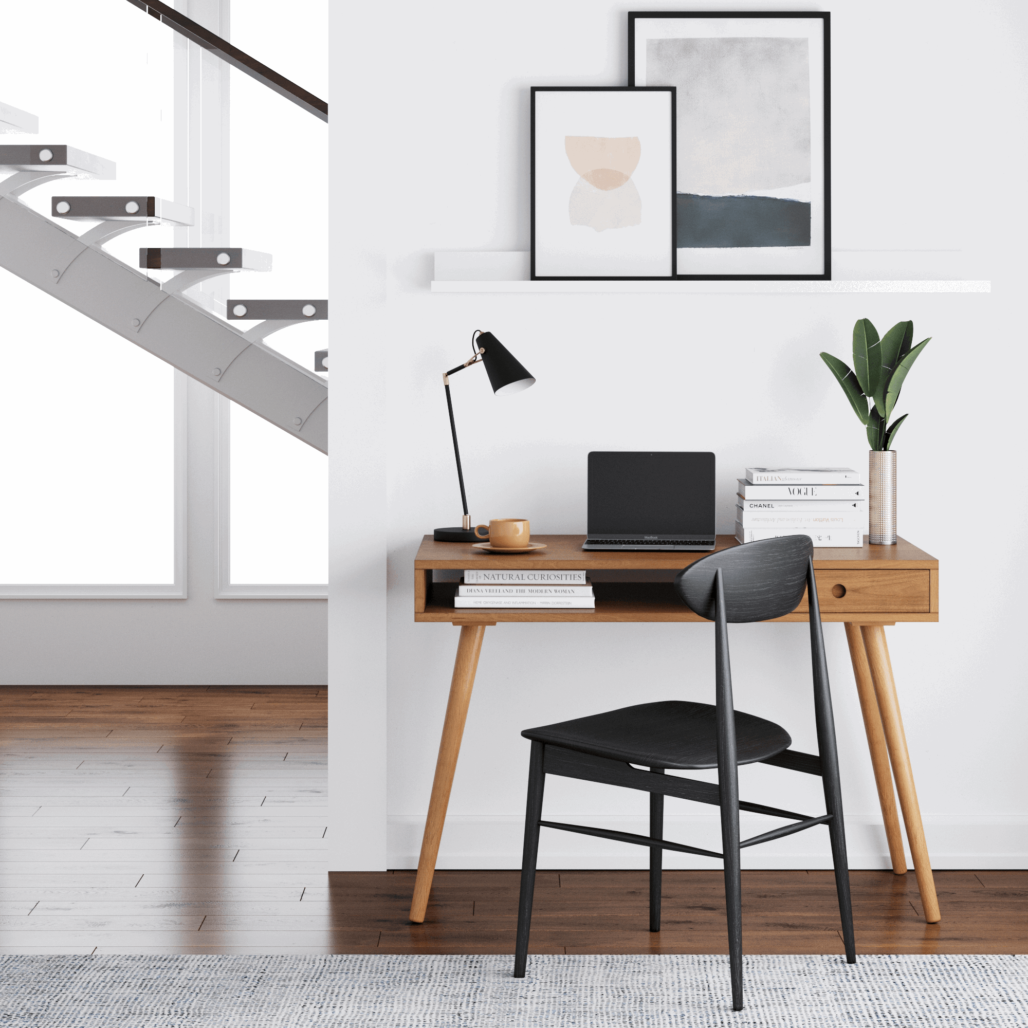 Wood Mid-Century Modern Writing Desk with Drawer