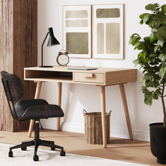 Wood Mid-Century Modern Desk with Drawer Raw Oak
