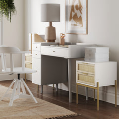 Farmhouse Wood Desk and End Table Bedroom Vanity Set