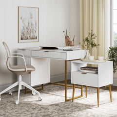 Fluted Desk & Nightstand Bedroom Vanity Set
