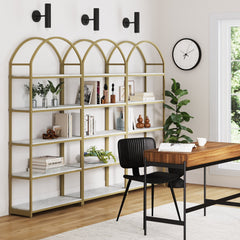 Metal 5-Shelf Arched Bookshelves Gold (Set of 3)