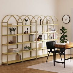 Metal 5-Shelf Arched Bookshelves Gold (Set of 4)