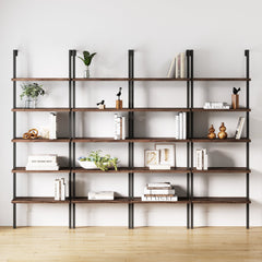 5-Shelf Ladder Wall Bookshelves Nutmeg (Set of 4)