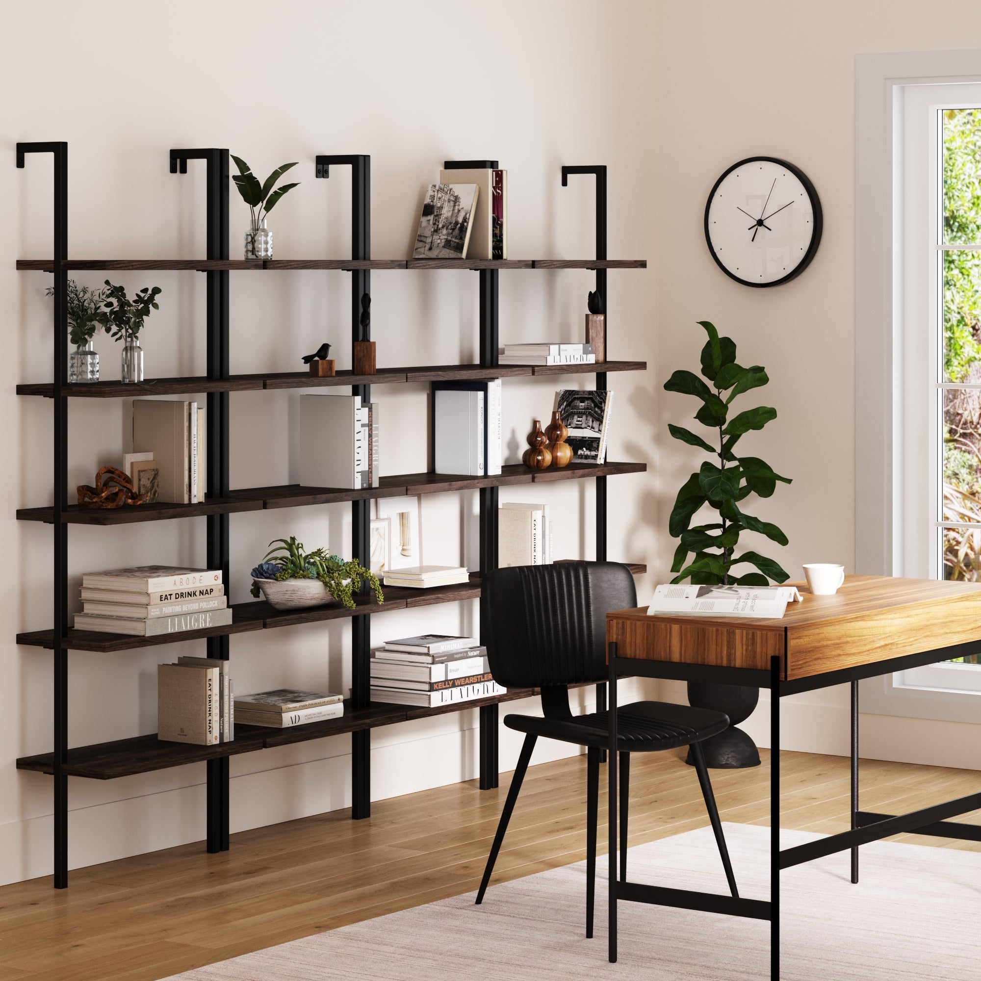 5-Shelf Ladder Wall Bookshelves Nutmeg (Set of 4)