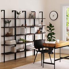 5-Shelf Ladder Wall Bookshelves Nutmeg (Set of 4)