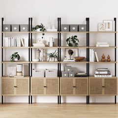 Rattan Ladder Wall Bookshelves with Doors Light Oak (Set of 4)