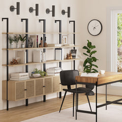 Rattan Ladder Wall Bookshelves with Doors Light Oak (Set of 4)