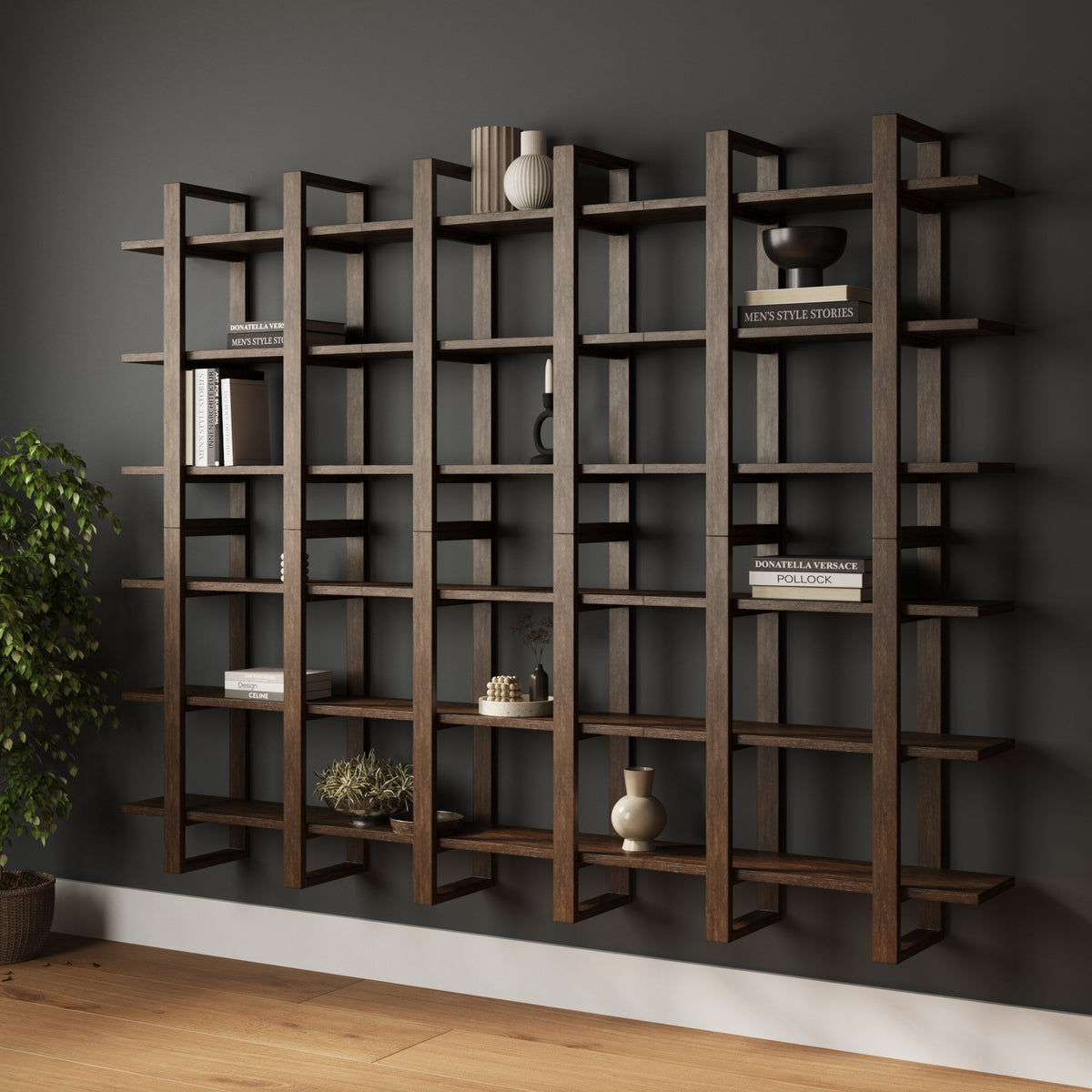 Solid Wood Wall Shelves Dark Brown (Set of 6)