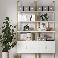 Mid-Century Fluted Wall Bookshelves with Doors (Set of 2)