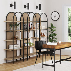 Boho Rattan & Wood Arched Bookshelves (Set of 3)