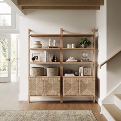Seagrass Wall Bookshelf with Doors Raw Oak (Set of 2)