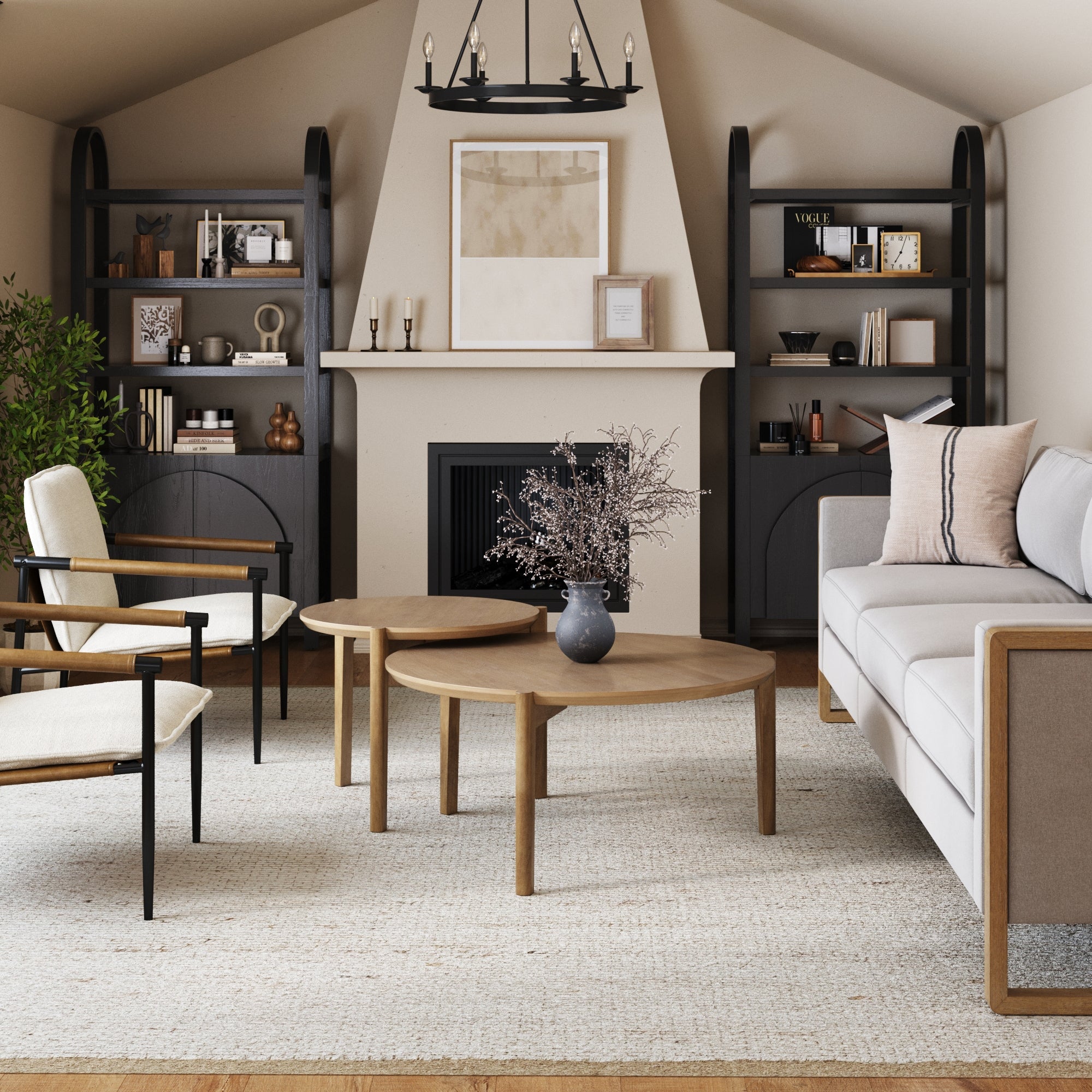 Mid-Century Arched Bookshelves with Doors Black (Set of 2)