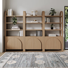 Mid-Century Arched Door Bookshelf with Doors Raw Oak (Set of 3)