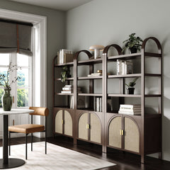 Arched Door Rattan Bookshelf with Doors Dark Acacia (Set of 3)