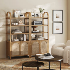 Boho Seagrass Arched Bookshelf Light Brown (Set of 2)