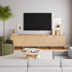 Wood Herringbone 2-Door Credenza Raw Oak (Set of 4)