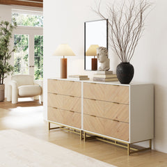 Boho Herringbone 3-Drawer Dresser White (Set of 2)
