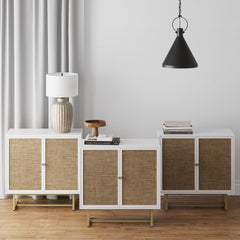 Rattan TV Console Credenza White (Set of 3)