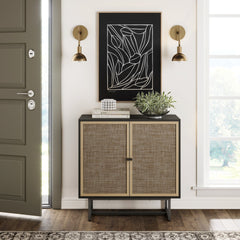 Wood & Rattan Storage Cabinet Black