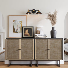 Rattan TV Console Credenza Black (Set of 2)