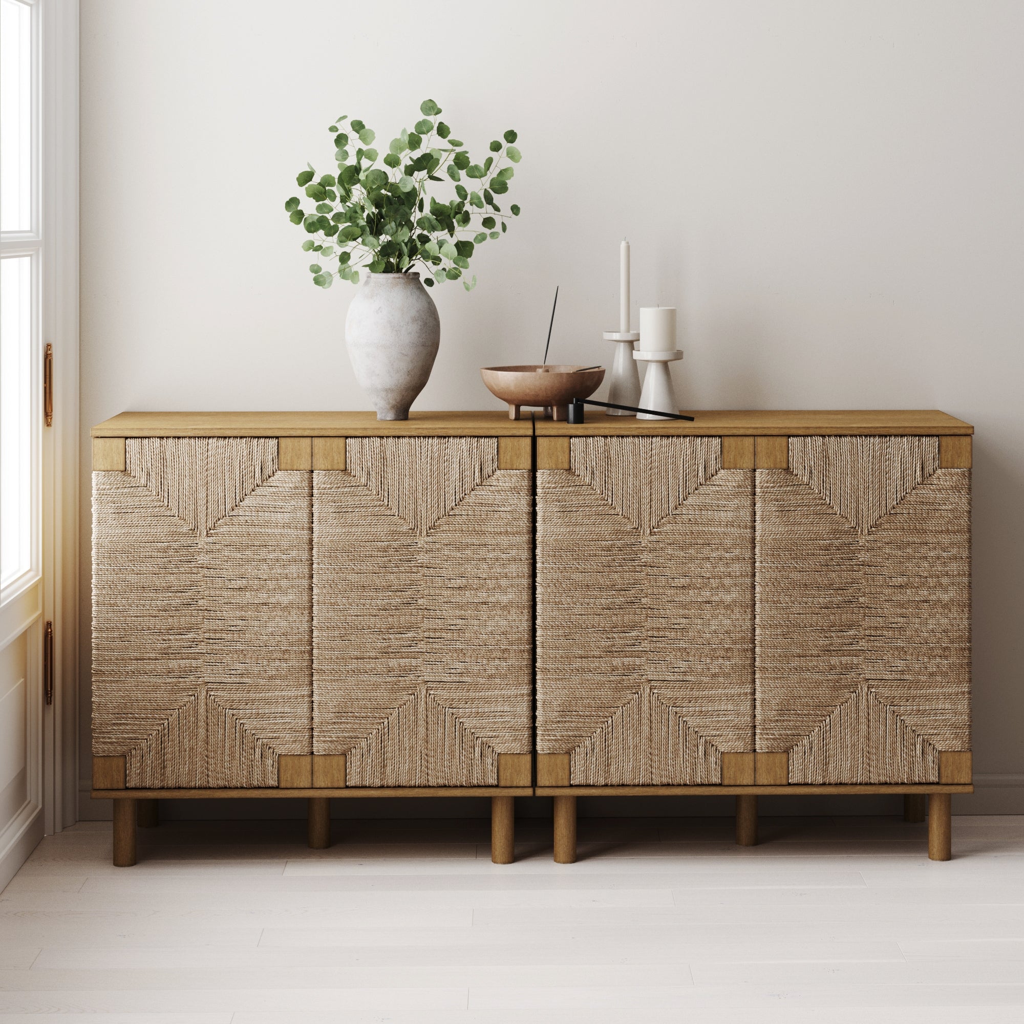Seagrass TV Console Credenza Brown (Set of 2)