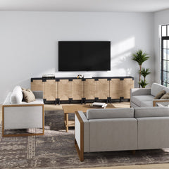 Large Seagrass TV Console Credenza Black (Set of 4)