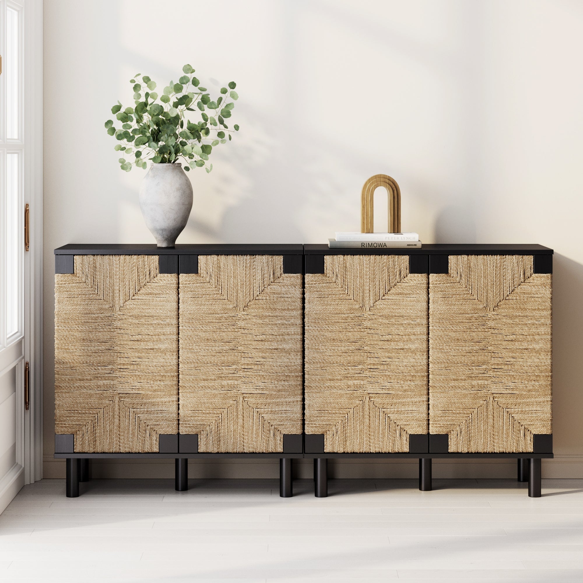Seagrass TV Console Credenza Black (Set of 2)