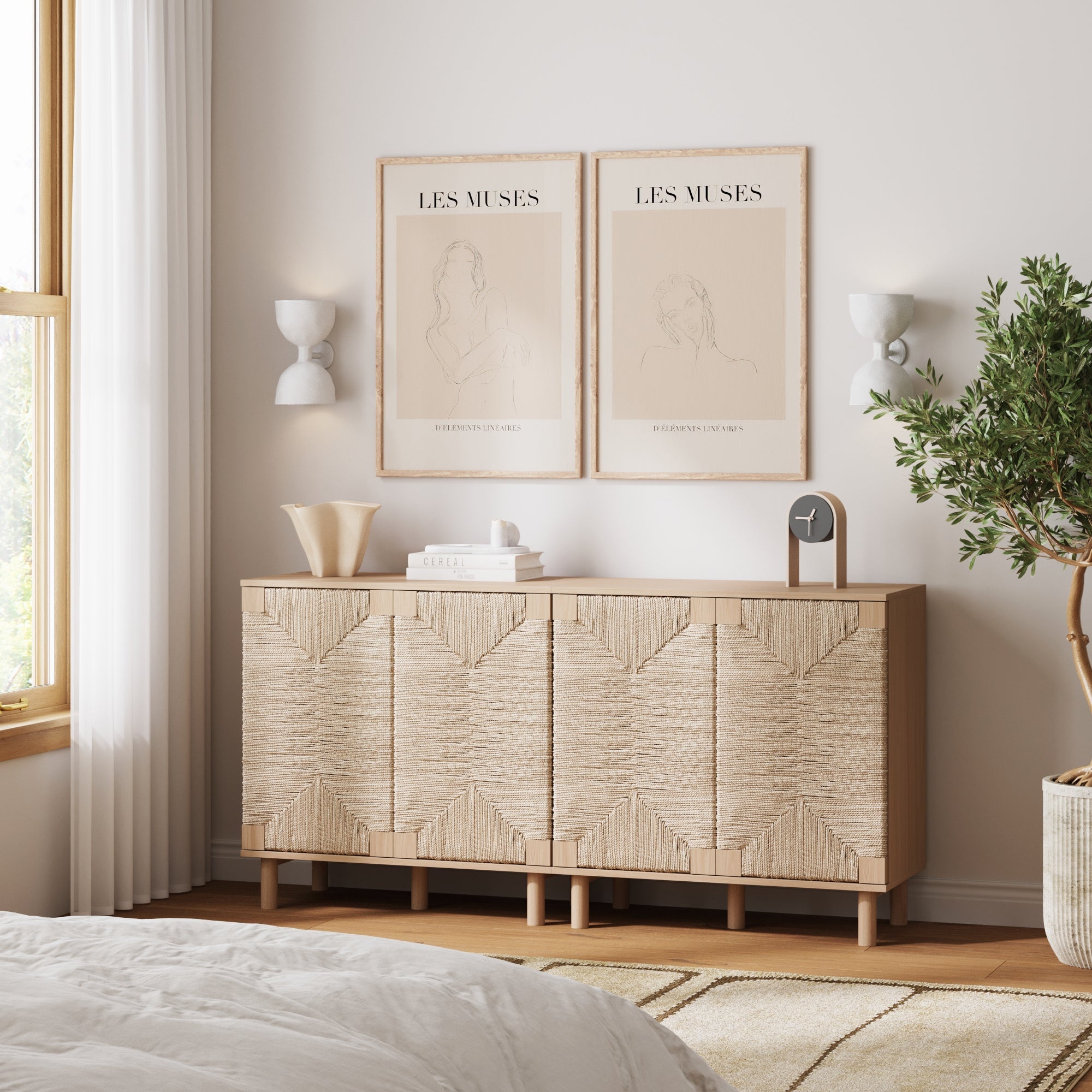 Seagrass TV Console Credenza Raw Oak (Set of 2)