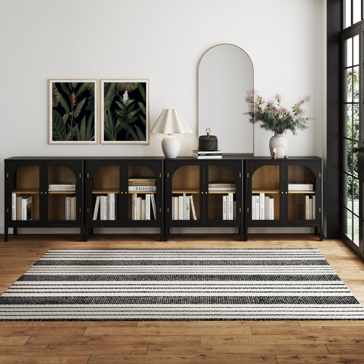 Large Glass Credenza Console Table Black (Set of 4)