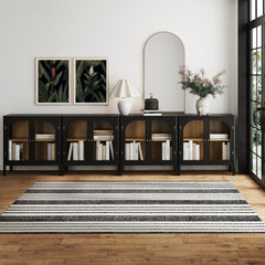 Large Glass Credenza Console Table Black (Set of 4)