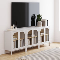 Glass Door TV Console Credenza White (Set of 3)