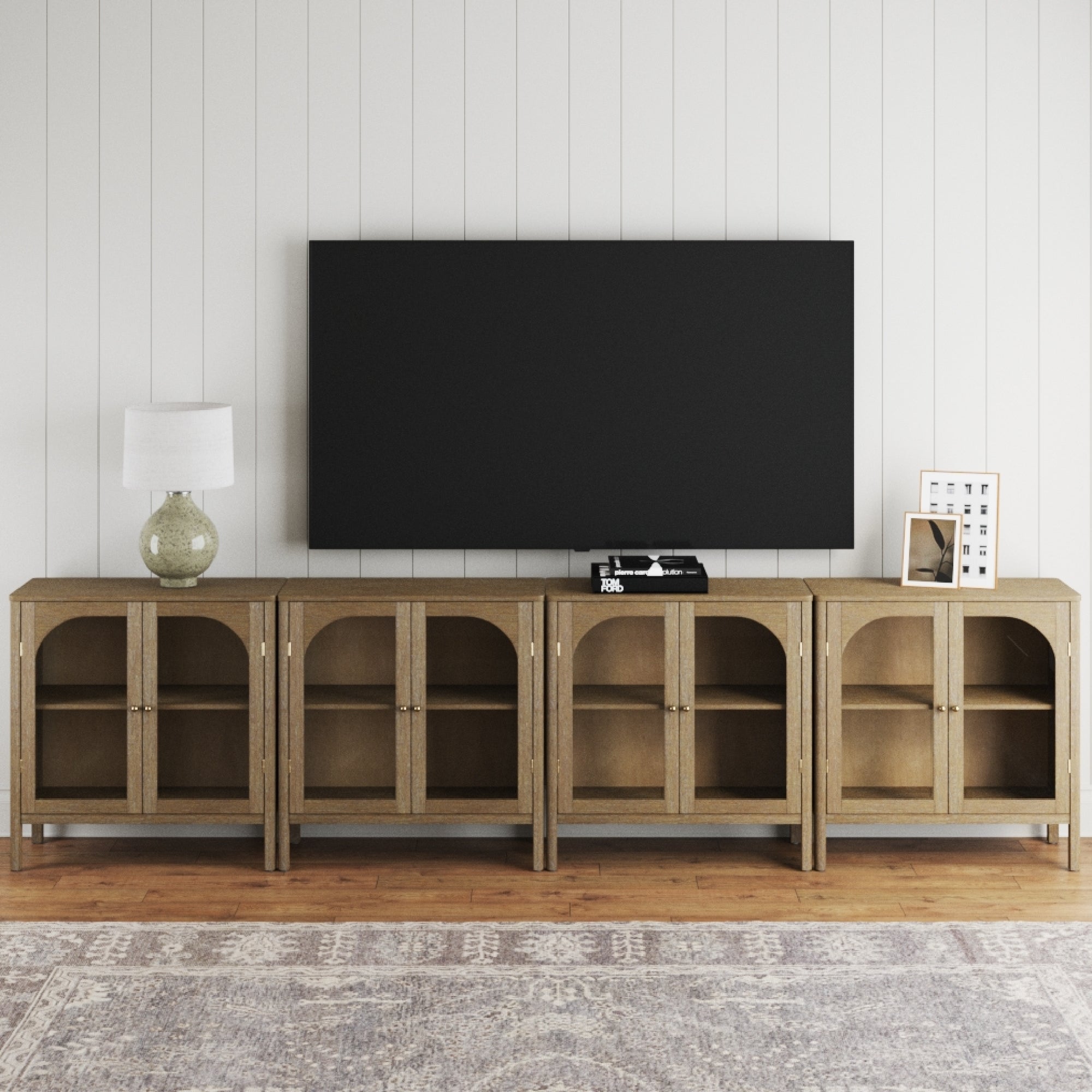 Large Glass Credenza Console Table Brown (Set of 4)