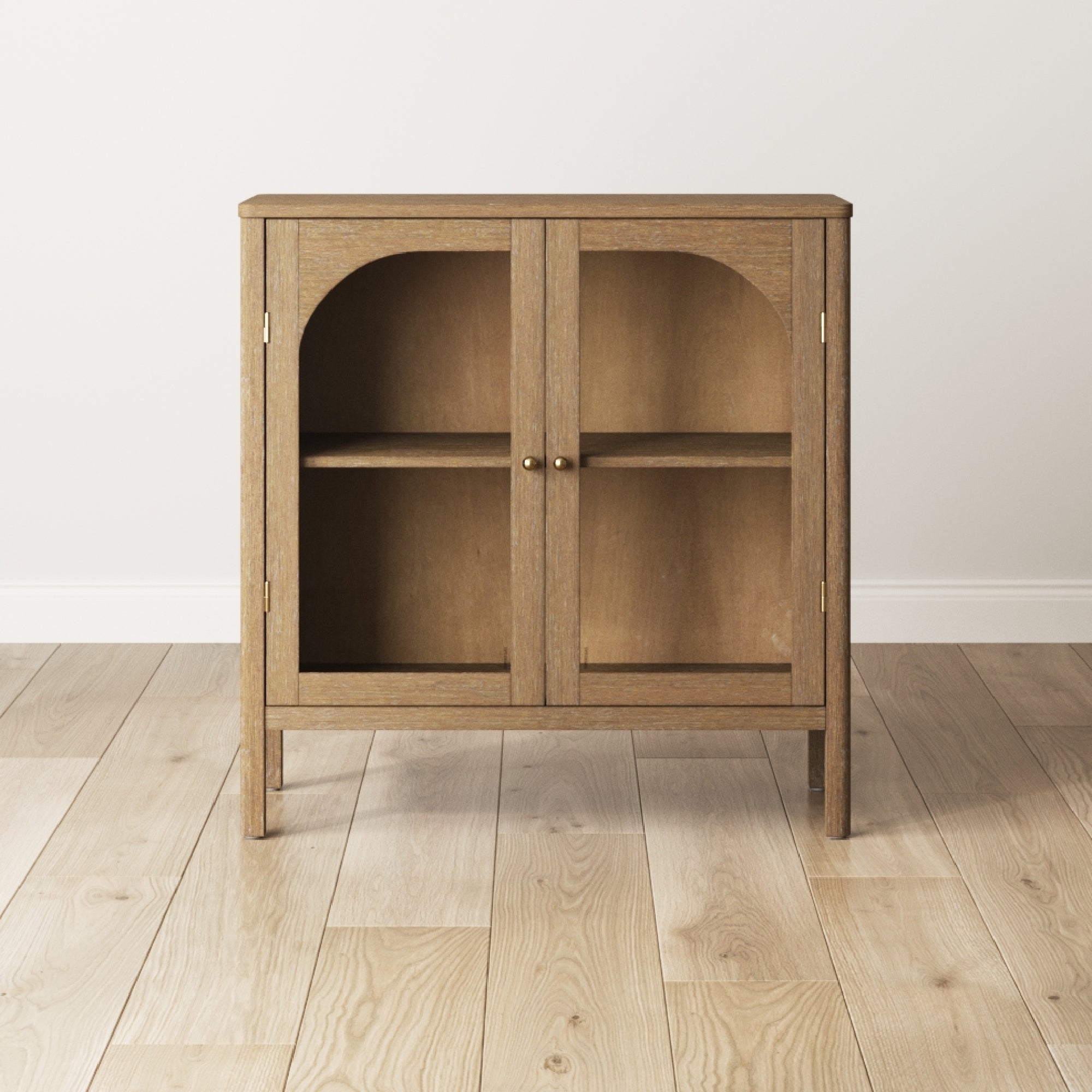 Wood & Glass Door Storage Cabinet Brown