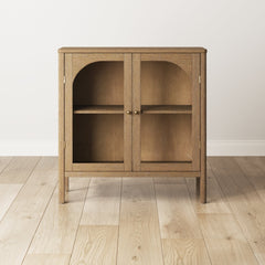 Wood & Glass Door Storage Cabinet Brown