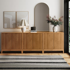 Mid-Century Fluted TV Console Credenza Warm Pine (Set of 3)